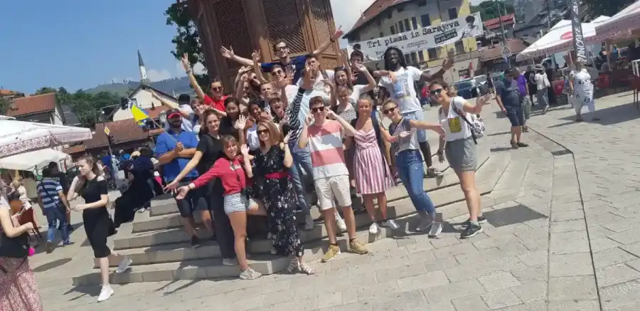 A happy moment after the tour with our guests in front of Sebilj Fountain, one of the most famous landmarks in Sarajevo’s Old Town.