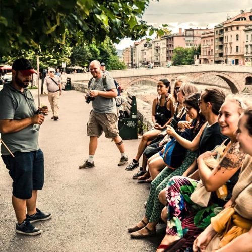 Baščaršija street scene on Sarajevo free walking tour
